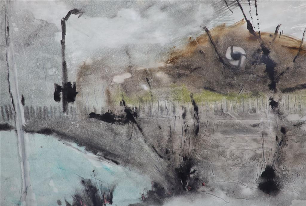 Richard Elliot (1964-), watercolour, Misty Day, label verso, 58 x 78cm